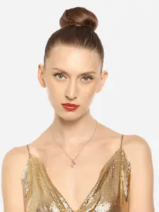 AMI Rose Gold-Plated CZ-Studded & Embellished Pendant With Chain