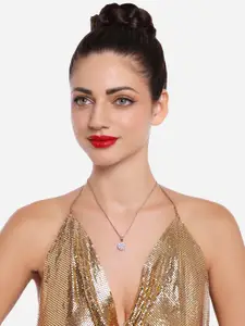 AMI Rose Gold-Plated CZ-Studded Embellished Pendant With Chain