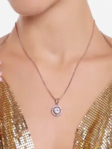 AMI Rose Gold-Plated CZ-Studded Pendant With Chain