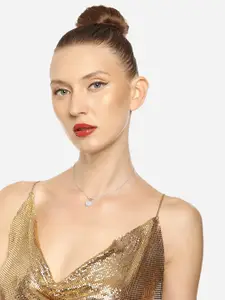 AMI Silver-Plated CZ-Studded & Heart Shape Pendant With Chain