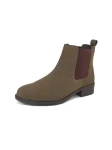 The Roadster Lifestyle Co. Women Olive Green Round Toe Mid-Top Chelsea Boots