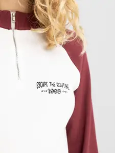 DeFacto Colourblocked Raglan Sleeves Half Zipper T-shirt