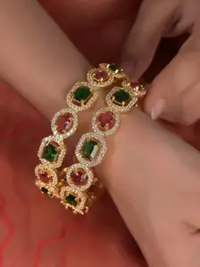 RATNAVALI JEWELS Set Of 2 Gold-Plated AD Studded Bangles