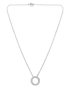 Peora Silver-Plated Cubic Zirconia Studded Round Pendant With Chain