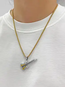 Peora Silver & Gold Plated Guitar Shape Pendant With Chain