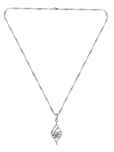 Peora Silver-Plated Cubic Zirconia Studded Pendant With Chain