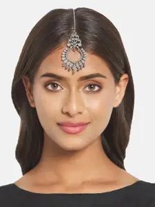 ATIBELLE German Silver-Plated Ghunghroo Studded Maangtikka & Bangles