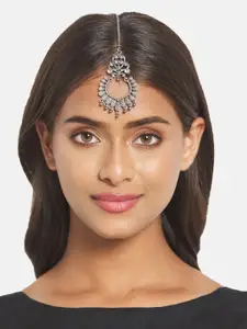 ATIBELLE Set of 2 German Silver Plated & Bell-Shaped Maang Tika & Earrings