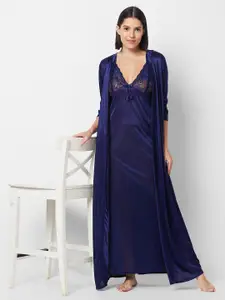FashionRack Shoulder Straps Satin Nightdress With Robe