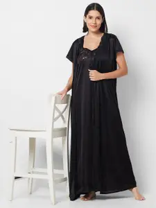 FashionRack Lace Shoulder Strap Satin 2 Piece Wrap Nightdress