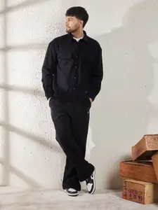 FUGAZEE Black Shirt Collar Fleece Shirt With Trousers