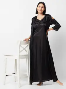 FashionRack Shoulder Straps Satin Nightdress With Robe