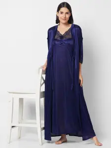 FashionRack Shoulder Straps Satin Nightdress With Robe