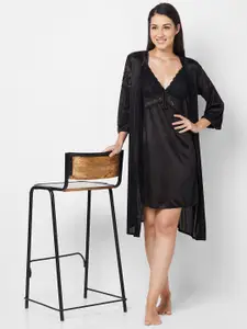 FashionRack Shoulder Straps Satin Nightdress With Robe