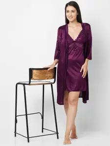 FashionRack Lace Shoulder Strap Satin 2 Piece Wrap Nightdress