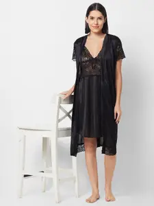 FashionRack Shoulder Straps Satin Nightdress With Robe