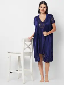 FashionRack Shoulder Straps Satin Nightdress With Robe