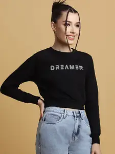 FOREVER 21 Typography Printed Long Sleeves Crop Pullover Sweatshirt