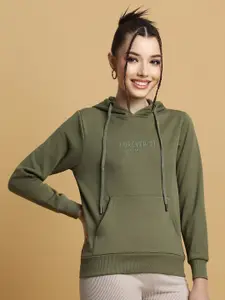 FOREVER 21 Typography Printed Hooded Cotton Pullover Sweatshirt