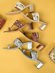 Rocia Gold-Toned Ethnic Block Sandals