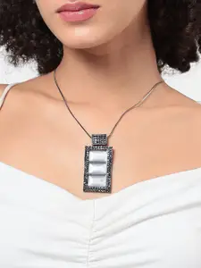 SOHI Silver-Plated Stones Studded Geometric Vista Pendant With Chain