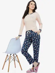 MAYSIXTY Women Peach-Coloured Printed Night suit