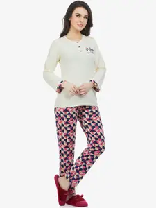 MAYSIXTY Women White Printed Night suit