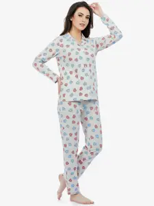 MAYSIXTY Women Off White Printed Night suit