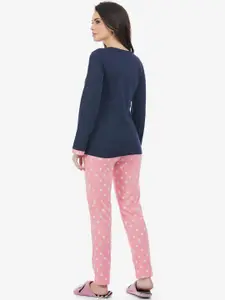 MAYSIXTY Women Navy Blue Printed Night suit