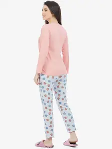 MAYSIXTY Women Peach-Coloured Printed Night suit