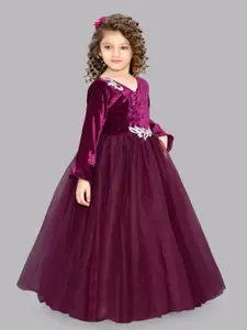 Pink Chick Bell Sleeves Velvet Fit & Flare Maxi Dress