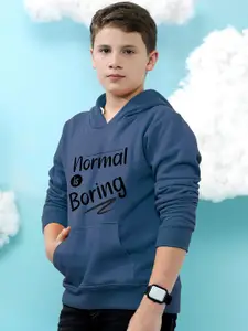 Instafab Boys Typography Printed Hooded Cotton Pullover Sweatshirt