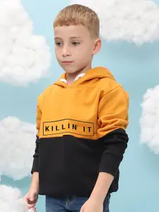 Instafab Boys Colourblocked Hooded Cotton Sweatshirt