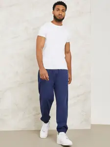 Styli Men Navy Blue Eco-Earth Oversized Terry Joggers With Panel Pocket