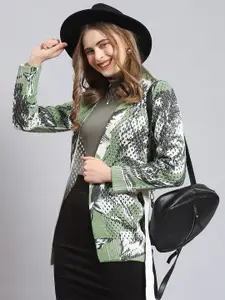 Monte Carlo Abstract Printed Woolen Longline Front-Open Cardigan Sweater