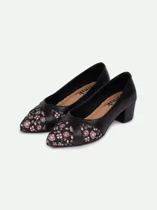 ZOUK Printed Pointed Toe Vegan Leather Work Block Pumps