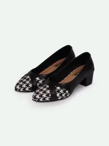 ZOUK Houndstooth Printed Pointed Toe Vegan Leather Work Block Pumps