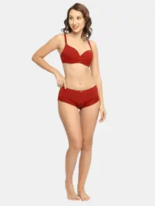 Soie Women Medium Coverage Padded Wired Lace Bra with High Rise Brief Lingerie Set