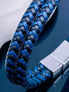 ZIVOM Men Silver-Plated Leather Wraparound Bracelet