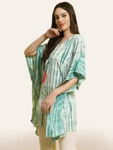 BAESD Tie And Dye Printed Kimono Sleeve Kaftan Longline Top