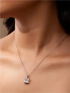 March by FableStreet Rhodium Plated Sterling Silver Pendant with Chain