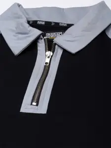 Maniac Colourblocked Polo Collar Drop-Shoulder Sleeves Cotton Oversized T-shirt