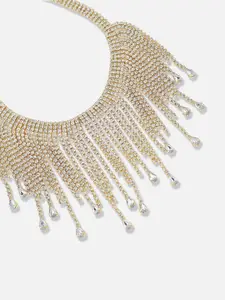 SOHI Silver-Plated Stone Studded Statement Necklace
