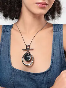 SOHI Silver-Plated Circular-Shaped Stones-Studded Pendants with Chains