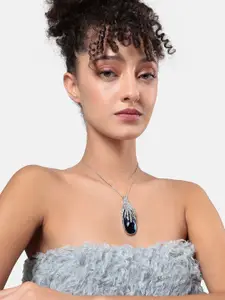 SOHI Silver-Plated Stone-Studded Pendant with Chain