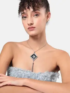 SOHI Silver-Plated Stone Studded Pendant Necklace With Tasseled Detail