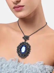 SOHI Silver-Plated Floral-Shaped Stone-Studded Pendant with Chain