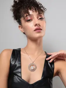 SOHI Gold-Plated Stone-Studded & Beaded Circular Pendant with Chain