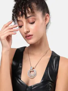 SOHI Gold-Plated Circular-Shaped Stones-Studded Pendants with Chains