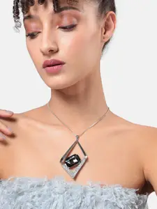 SOHI Silver-Plated Diamond Shaped Pendant With Chain